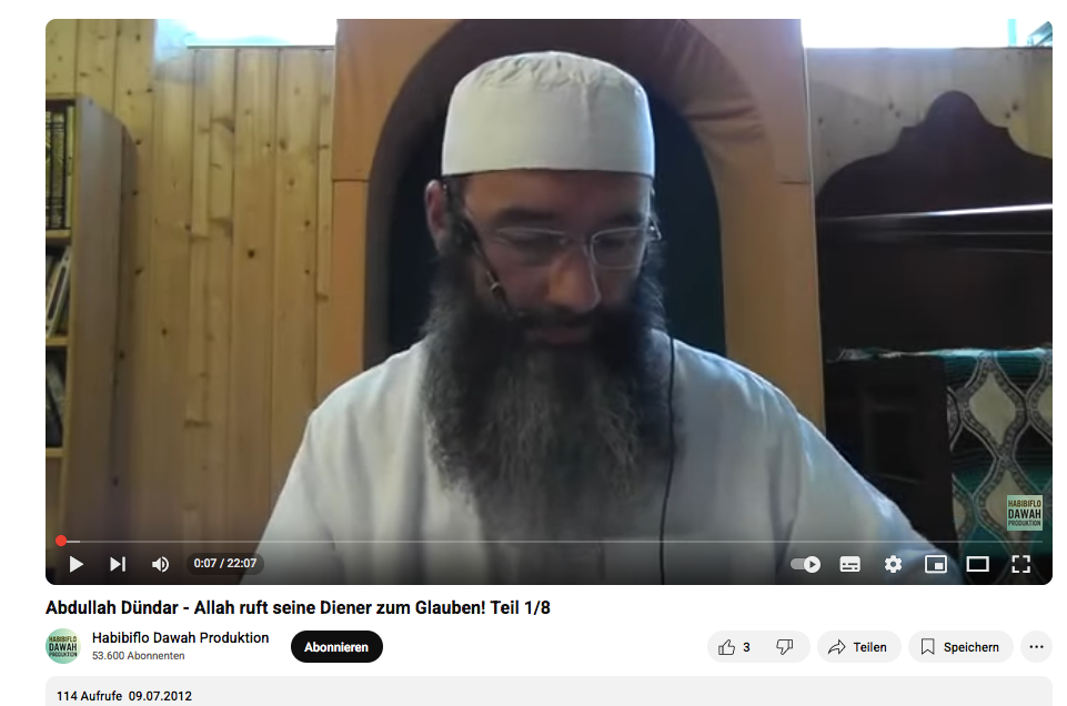 Imam und Vorsitzender des Erfurter Moscheeverein Abdullah Dündar, auf salafistischen Youtube-Kanal 2012.